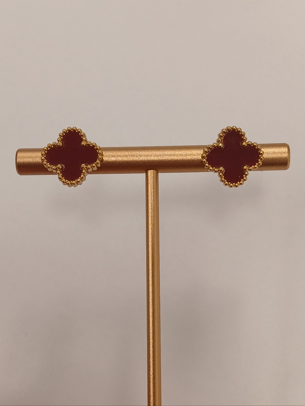 NEW! Goldoro Gold Filled Beaded Edge Burgundy Clover Stud Earrings